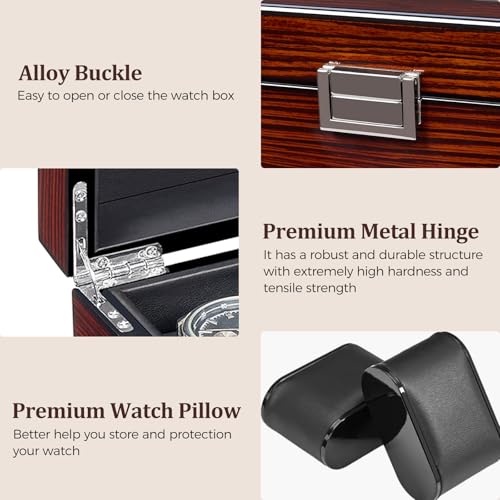BEWISHOME Watch Box, 6 Slot Mens Watch Case, Watch Storage Organizer for Men, Watch Display Case with Large Glass Lid, Wooden Watch Holder Removable Watch Pillows, Watch Storage, Father's Day Brown - Image 5