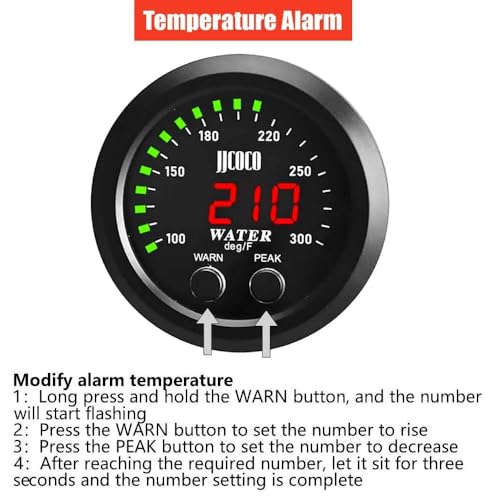 ZHSYMX Universal 52mm Water Temperature Gauge 32-300F(0~150C) Electronic Green Digital LED DC12V/24V for Car Automotive with Joint Pipe Radiator Sensor Adaptor Black 38MM - Image 5