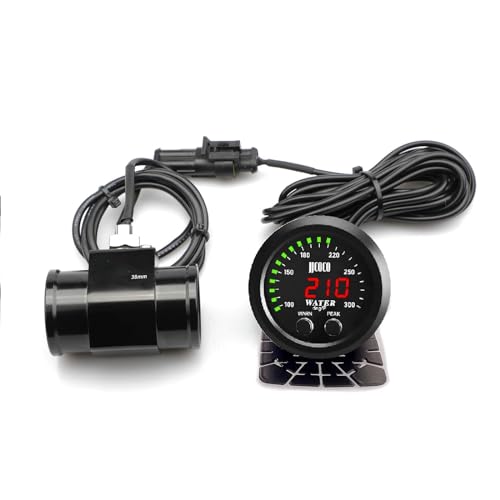 ZHSYMX Universal 52mm Water Temperature Gauge 32-300F(0~150C) Electronic Green Digital LED DC12V/24V for Car Automotive with Joint Pipe Radiator Sensor Adaptor Black 38MM - Image 1