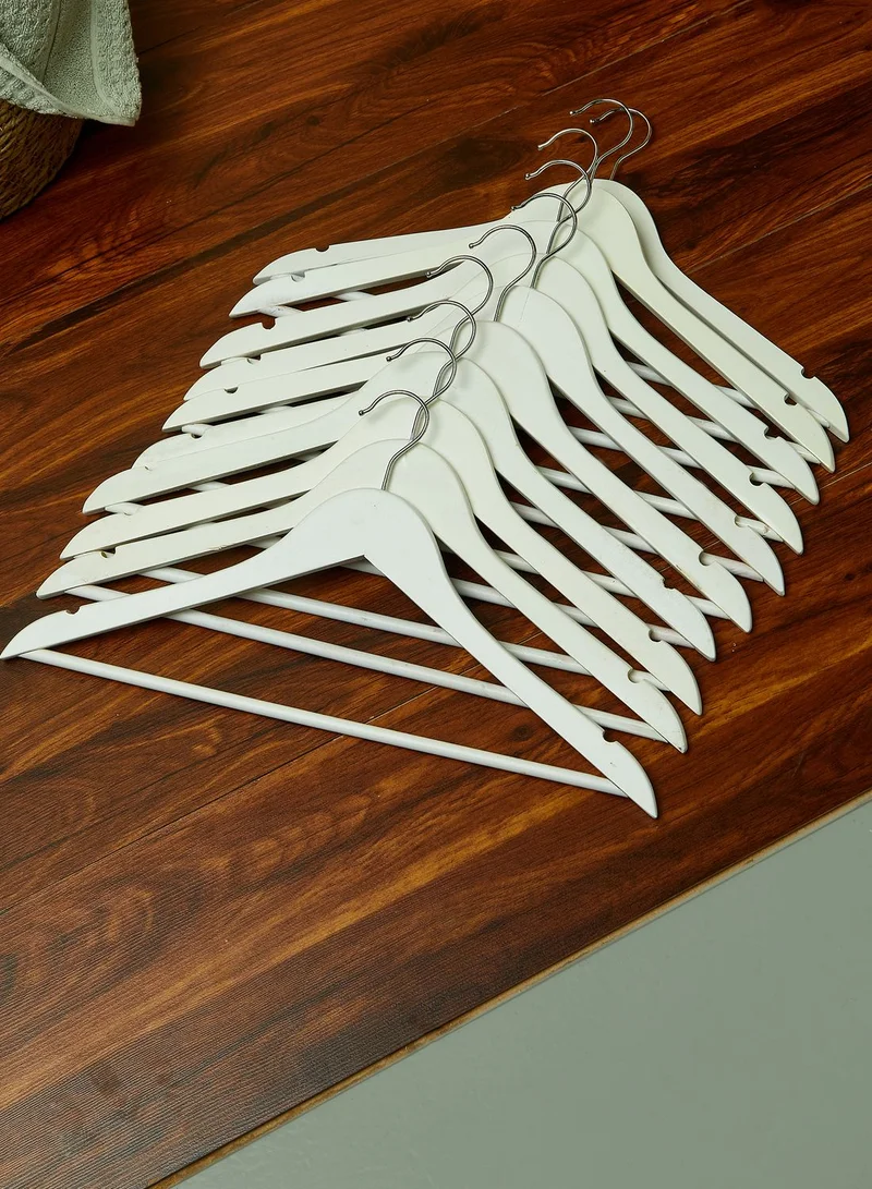 Premier White Set Of 10 Wooden Clothes Hangers
