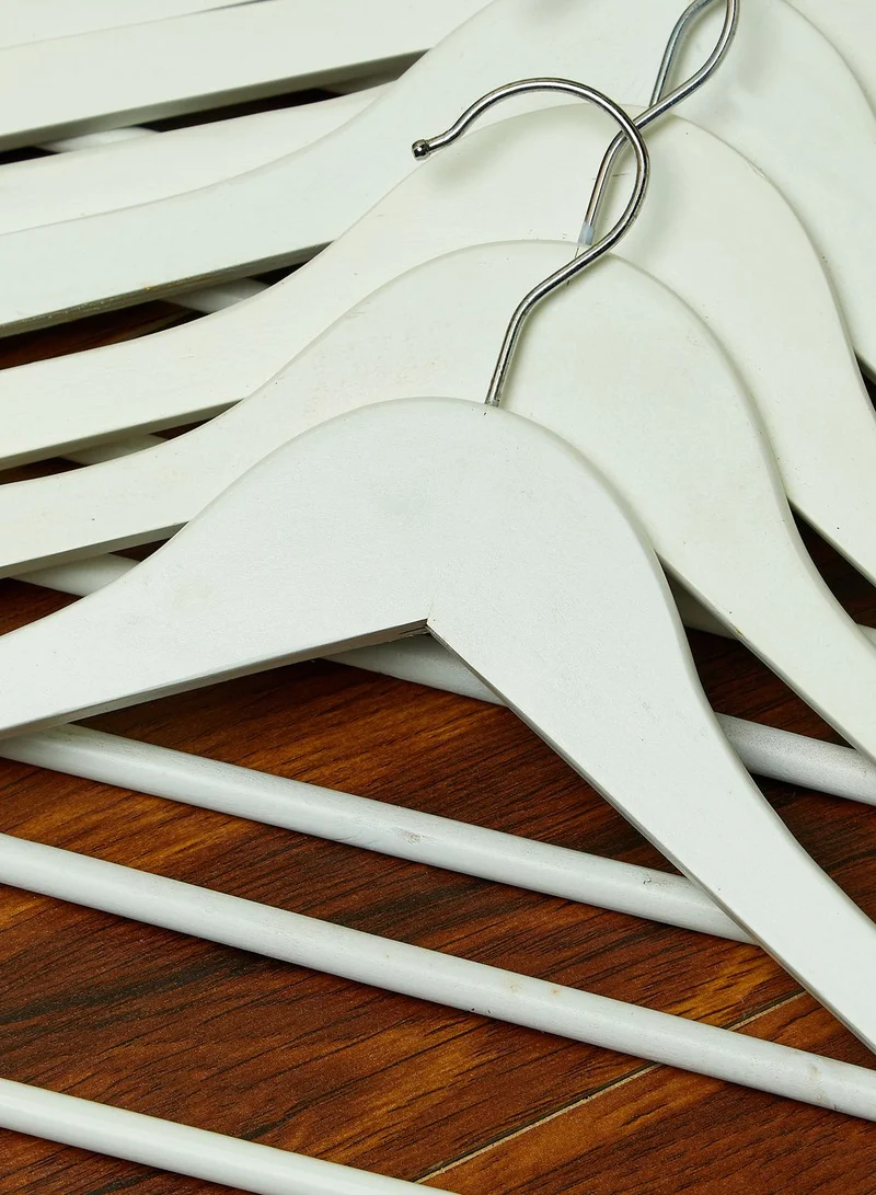 Premier White Set Of 10 Wooden Clothes Hangers