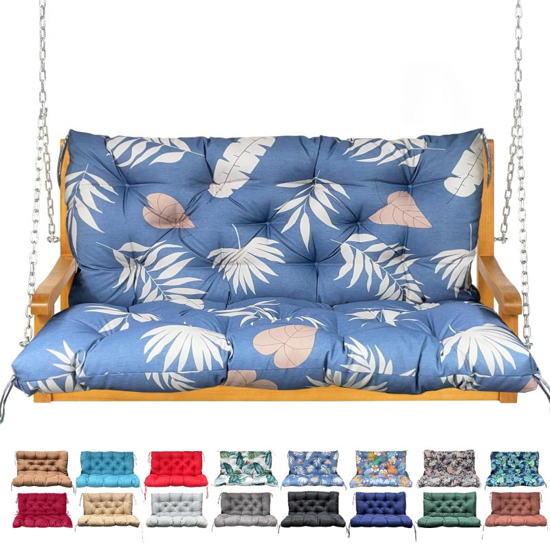 NANGELRN Porch Swing Cushion with Backrest,Waterproof Bench Cushion for Outdoor Furniture,2-3 Seater Replacement Thickened Swing Cushion with Ties,Patio,Outdoor,Backyard and Garden (Tropical Leaf,47x40") - Image 1