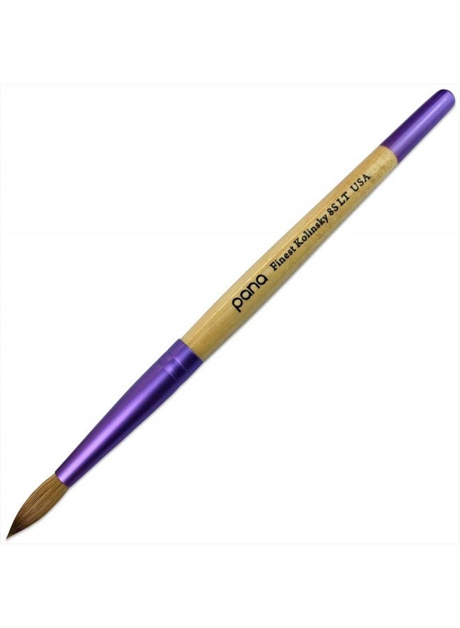 Pana Acrylic Nail Brush Pure Kolinsky Hair Beigh Purple Wood Handle with Purple Ferrule Round Shaped Style (Size # 8) - Image 2
