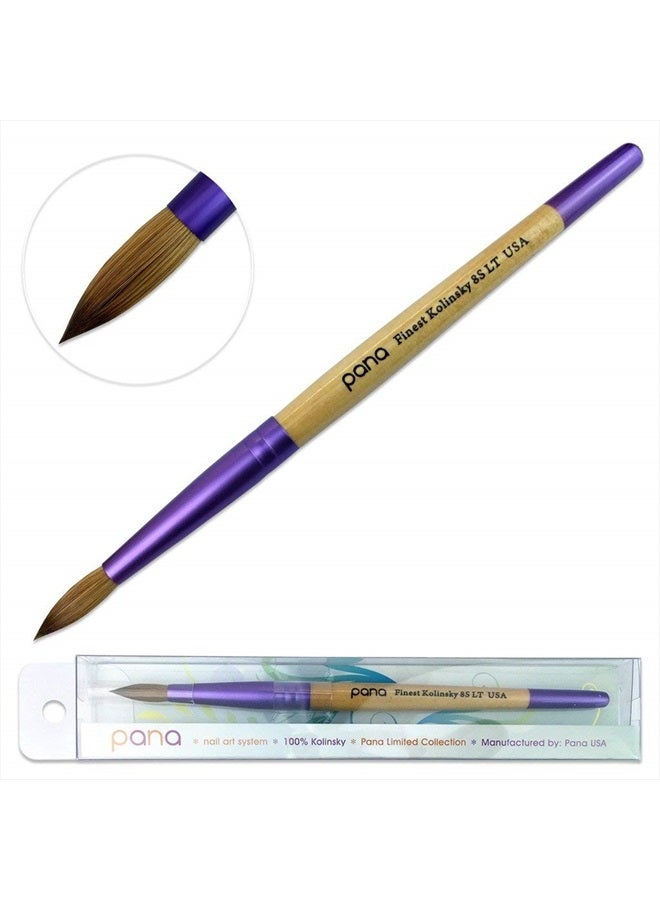 Pana Acrylic Nail Brush Pure Kolinsky Hair Beigh Purple Wood Handle with Purple Ferrule Round Shaped Style (Size # 8) - Image 1