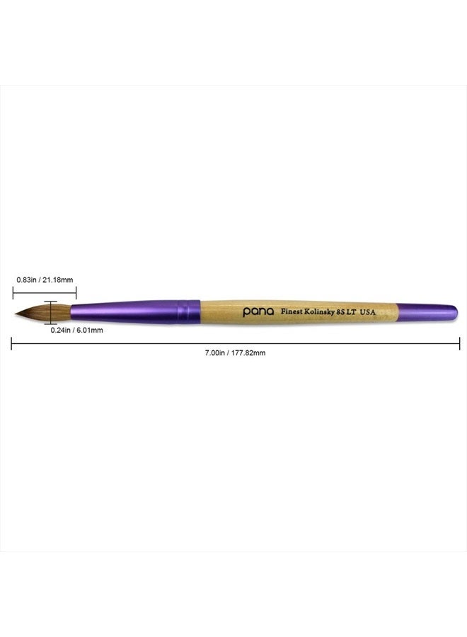 Pana Acrylic Nail Brush Pure Kolinsky Hair Beigh Purple Wood Handle with Purple Ferrule Round Shaped Style (Size # 8) - Image 3