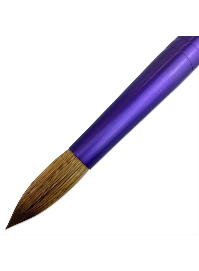 Pana Acrylic Nail Brush Pure Kolinsky Hair Beigh Purple Wood Handle with Purple Ferrule Round Shaped Style (Size # 8) - Image 4