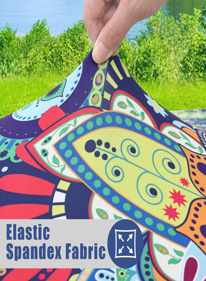 Moosfor Spandex Elastic Fitted Round Tablecloth for 45"-56" Tables, Stretch Washable Reusable Table Cover for Outdoor Picnic, Camping, Dining, Kitchen, Patio and Party, Paisley - Image 3