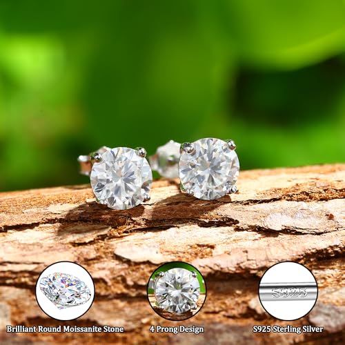 GEMQUEEN Moissanite Stud Earrings : 18K White Gold Plated Solid 925 Sterling Silver Earring Hypoallergenic Dainty Flat Back Stud Earrings Jewelry for Women Men D Color VVS1 Clarity 1.6ct - Image 5