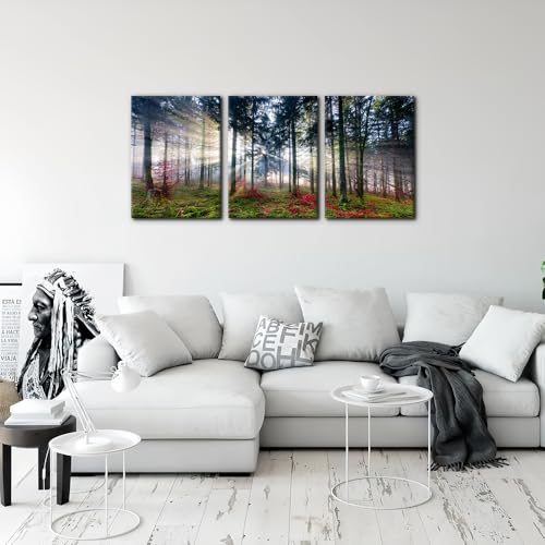 Pacimo 3 Pieces Canvas Wall Art Nature Landscape Sunrise Trees Pictures Painting Prints on Canvas Wall Decoration for Living Room Forest Framed Modern Artwork for Bedroom and Home Decor 12x16x3 - Image 3