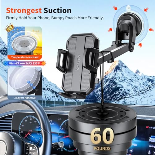 SUUSON Upgraded 3-in-1 Car Phone Holder Mount [Powerful Suction] Phone Mount for Car Dashboard Air Vent Windshield,for All iPhone Android Phone (Black) - Image 3
