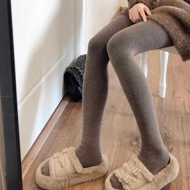 Fleece-Lined Thickened Milk Brown Pantyhose Warm Slimming Grey Foot Stocking Brown Inner Pantyhose For Women - Image 2