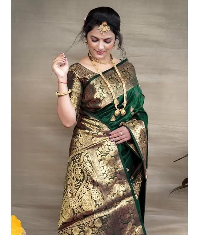 Shiv Textiles Women's Silk Woven Kanjivaram Saree(S-102-GREEN) - Image 2