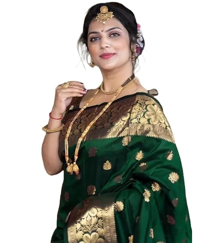 Shiv Textiles Women's Silk Woven Kanjivaram Saree(S-102-GREEN) - Image 1