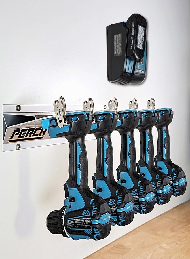 PERCH Tool Holder Rack Makita | Securely Mounts 5 Cordless Tools | Universal Mounting | Most Durable Tool Rack (Tool Rack 5 Tools) - Image 1