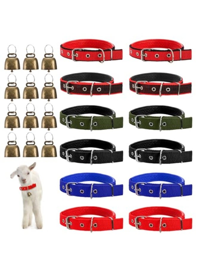 12 حزمة من أطواق الماعز مع أجراس، طوق羊 نايلون قابل للتعديل مع أجراس نحاسية صغيرة مضادة للضياع للحمير، الأبقار، الماعز، والكلاب - Image 1