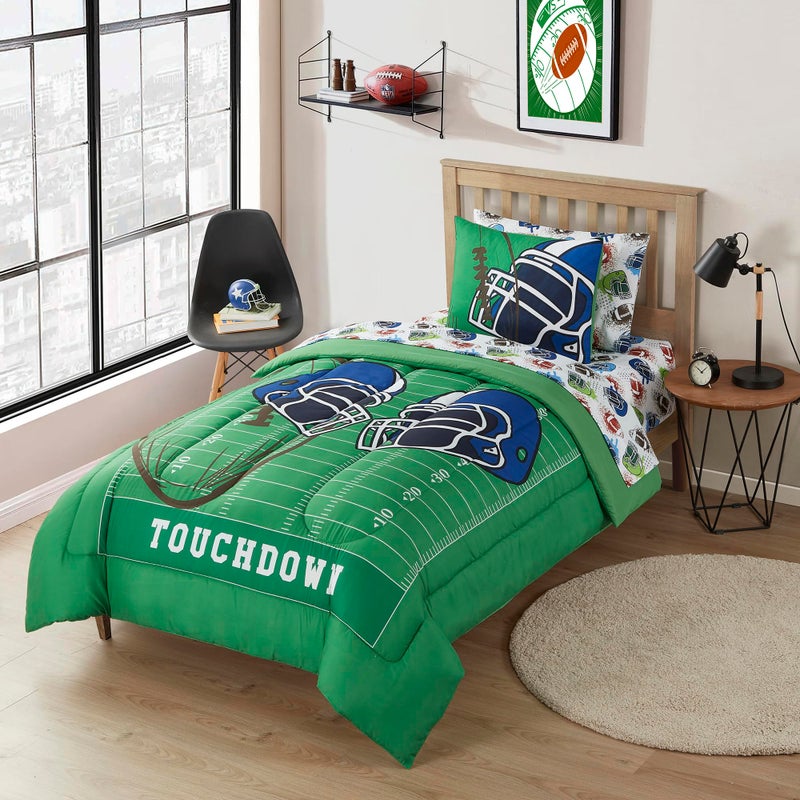 Sweet Home Collection Kids Bedding Set Bed in a Bag for Boys and Girls Toddlers Printed Sheet Set and Comforter Twin Football 