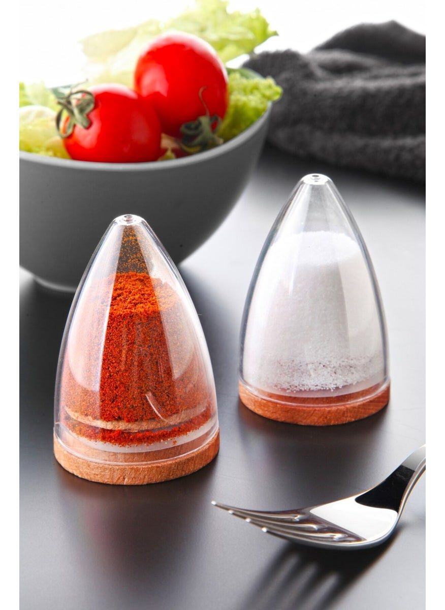 Kitchen Life 2 Li Lux Wooden Base Pyramid Model Salt and Pepper Shakers Set - Drop Spice Shaker with Silicone Lid 80 ml 