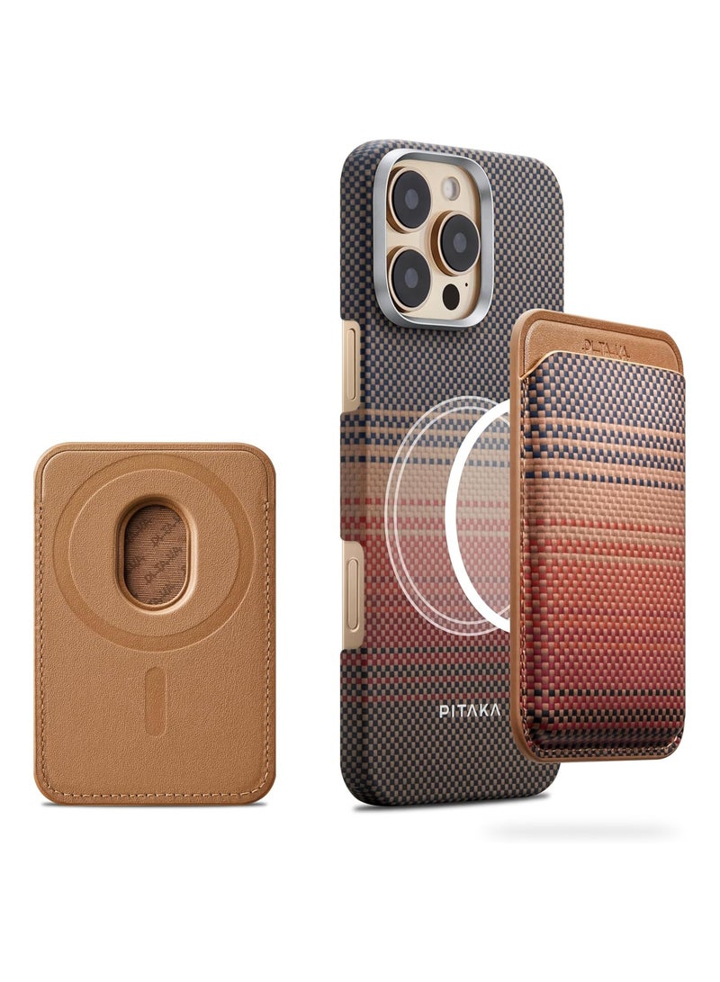 PITAKA Pitaka Magnetic Woven Wallet, MagSafe Card Holder for iPhone 15/14/13/12 Series, Ultra-Slim Lightweight Woven Design, Strong Magnetic Attachment, Stylish RFID Blocking Card Wallet (1-2 Cards), Sunset  - Image 1