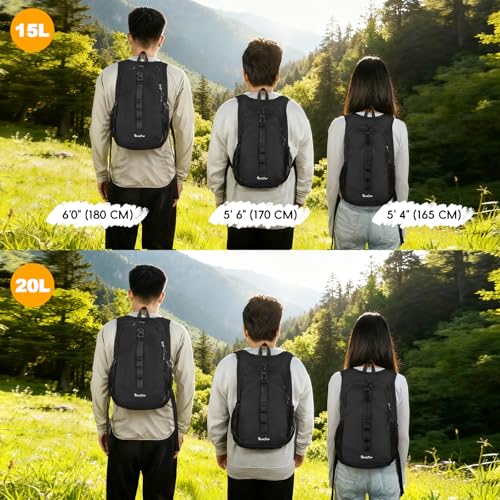 Seektop 20L Small Hiking Backpack for Women Men Lightweight Hiking Packable Daypack with Phone Pocket for Travel Camping Black 20L - Image 3
