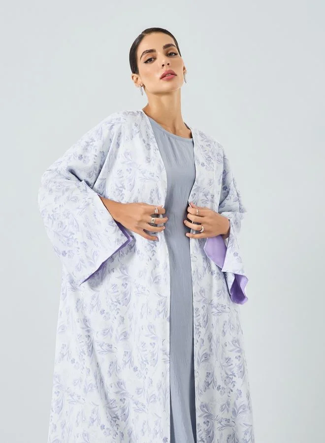 تايك تو عباية بطبعة زهور وأكمام بفتحة