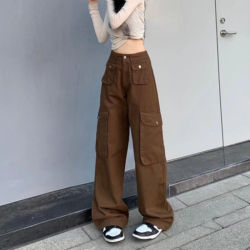 2023 New American Style Retro Large Pocket High Waist Caught Pants For Men And Women Loose Slimming Straight Casual Pants Trendy Trousers - Image 4