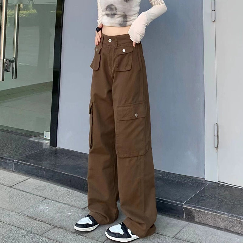 2023 New American Style Retro Large Pocket High Waist Caught Pants For Men And Women Loose Slimming Straight Casual Pants Trendy Trousers - Image 5