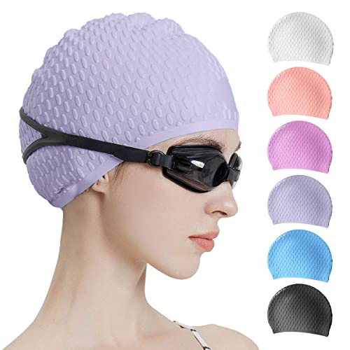 Tripsky Silicone Swim Cap,Comfortable Bathing Cap Ideal for Curly Short Medium Long Hair, Swimming Cap for Women and Men, Shower Caps Keep Hairstyle Unchanged (Taro Purple) - Image 1