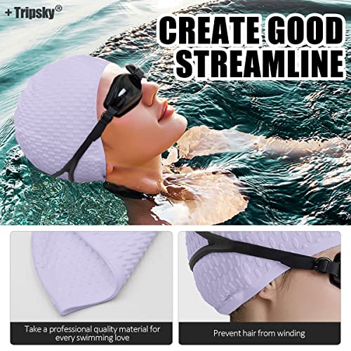 Tripsky Silicone Swim Cap,Comfortable Bathing Cap Ideal for Curly Short Medium Long Hair, Swimming Cap for Women and Men, Shower Caps Keep Hairstyle Unchanged (Taro Purple) - Image 4
