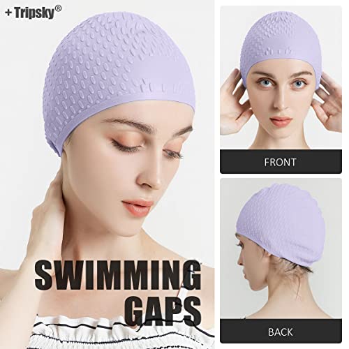 Tripsky Silicone Swim Cap,Comfortable Bathing Cap Ideal for Curly Short Medium Long Hair, Swimming Cap for Women and Men, Shower Caps Keep Hairstyle Unchanged (Taro Purple) - Image 5