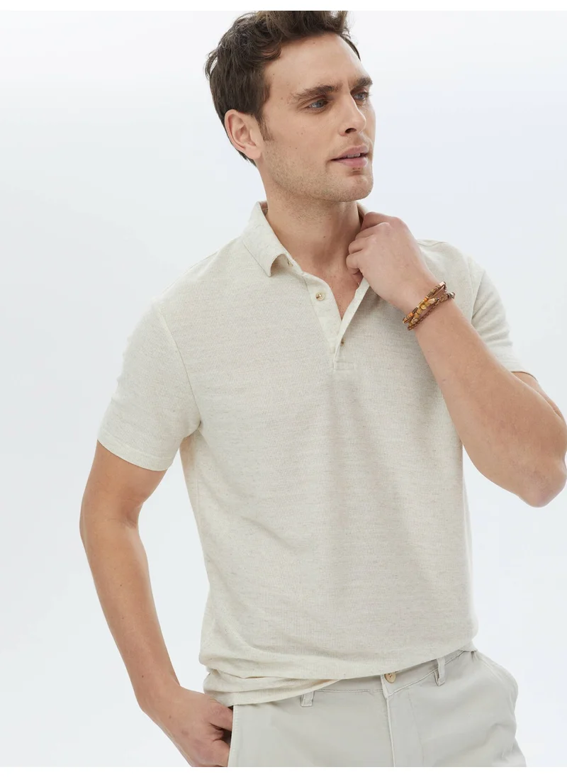 Kip Beige Polo Neck Linen Blend T-Shirt