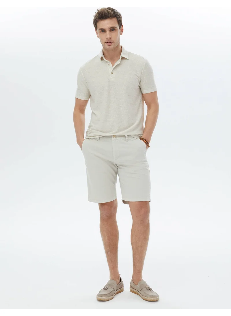 Kip Beige Polo Neck Linen Blend T-Shirt