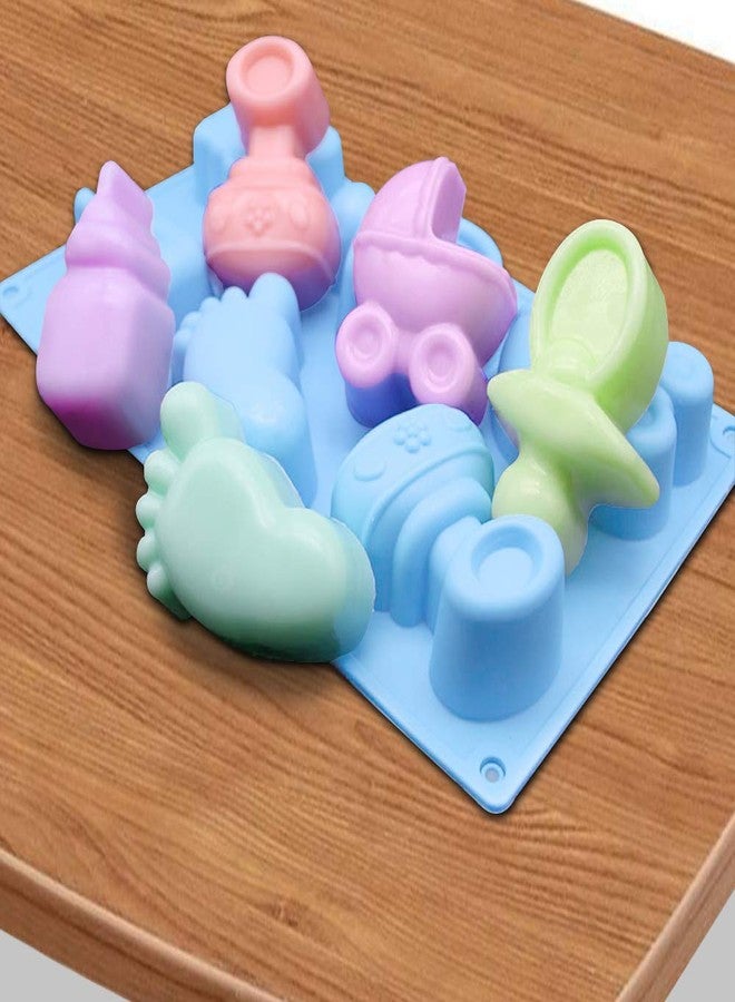 DanziX 3 Pack Baby Shower Soap Silicone Mold, DanziX Baby Carriage Feeding Bottle Little Feet Bear Pacifier Silicone Fondant Mold for Sugarcraft,Cake Decoration,Chocolate-Purple,Blue,Green - Image 5