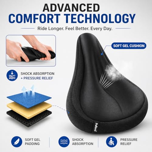 PulGos Cycle Seat Cover for Men & Women | 𝐄𝐱𝐭𝐫𝐚 𝐒𝐨𝐟𝐭 Gel Padded Cushion for 𝐏𝐚𝐢𝐧-𝐅𝐫𝐞𝐞 𝐑𝐢𝐝𝐞𝐬 | Anti-Slip, Breathable 𝐋𝐨𝐧𝐠 Lasting Memory Foam & Universal Fit for All Cycles - Image 2