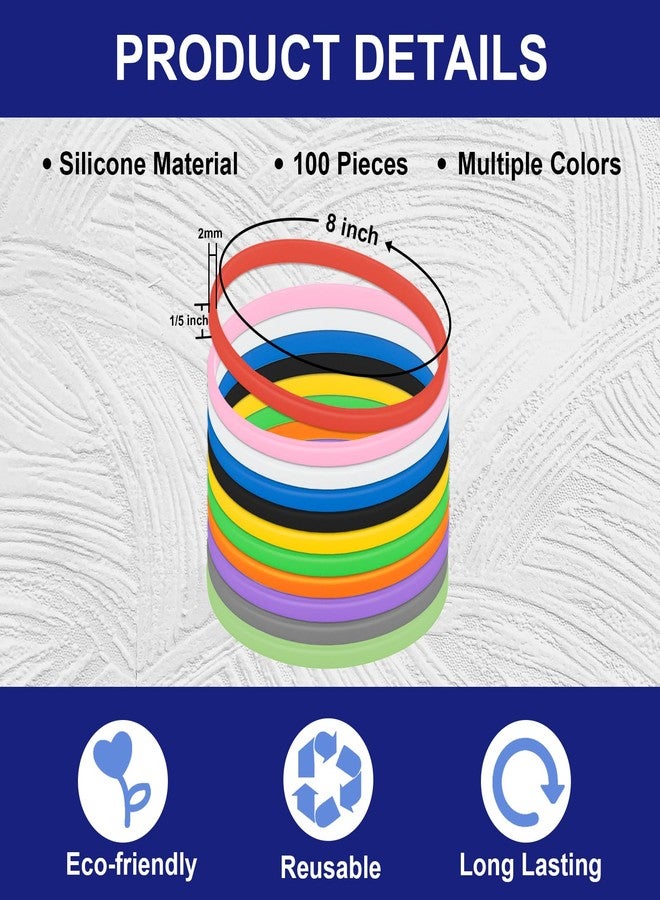 GOGO 100 Pcs Thin Silicone Wristbands for Adults, 1/5" Wide Rubber Bracelets - Mixed Colors - Image 2