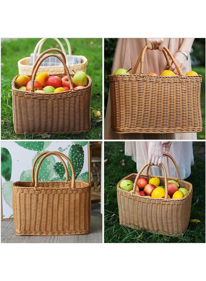 klarako Household Storage Basket Large Oval Woven Straw Basket with Handle Hand Basket Grocery Bag Shopping Bag Picnic Basket 1pc (Brown), 36x35x19CM 
