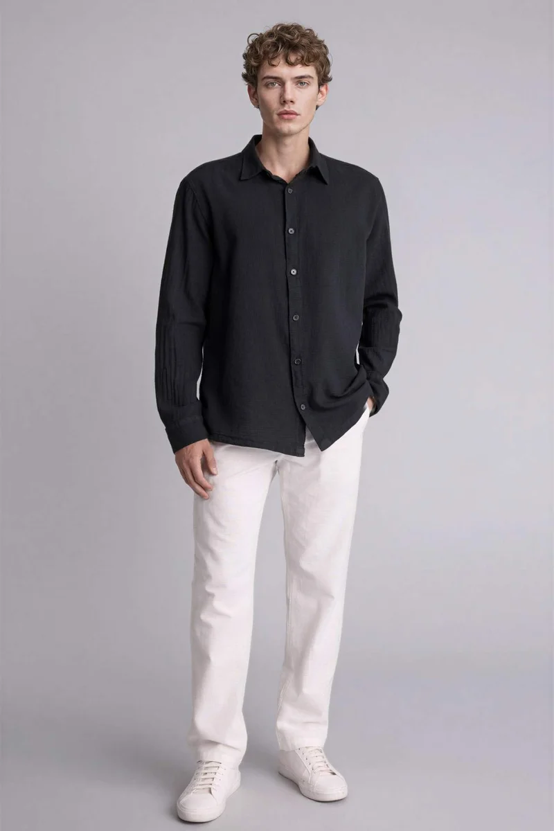 ديفاكتو 100% Cotton Regular Fit Shirt Collar Long Sleeve Shirt