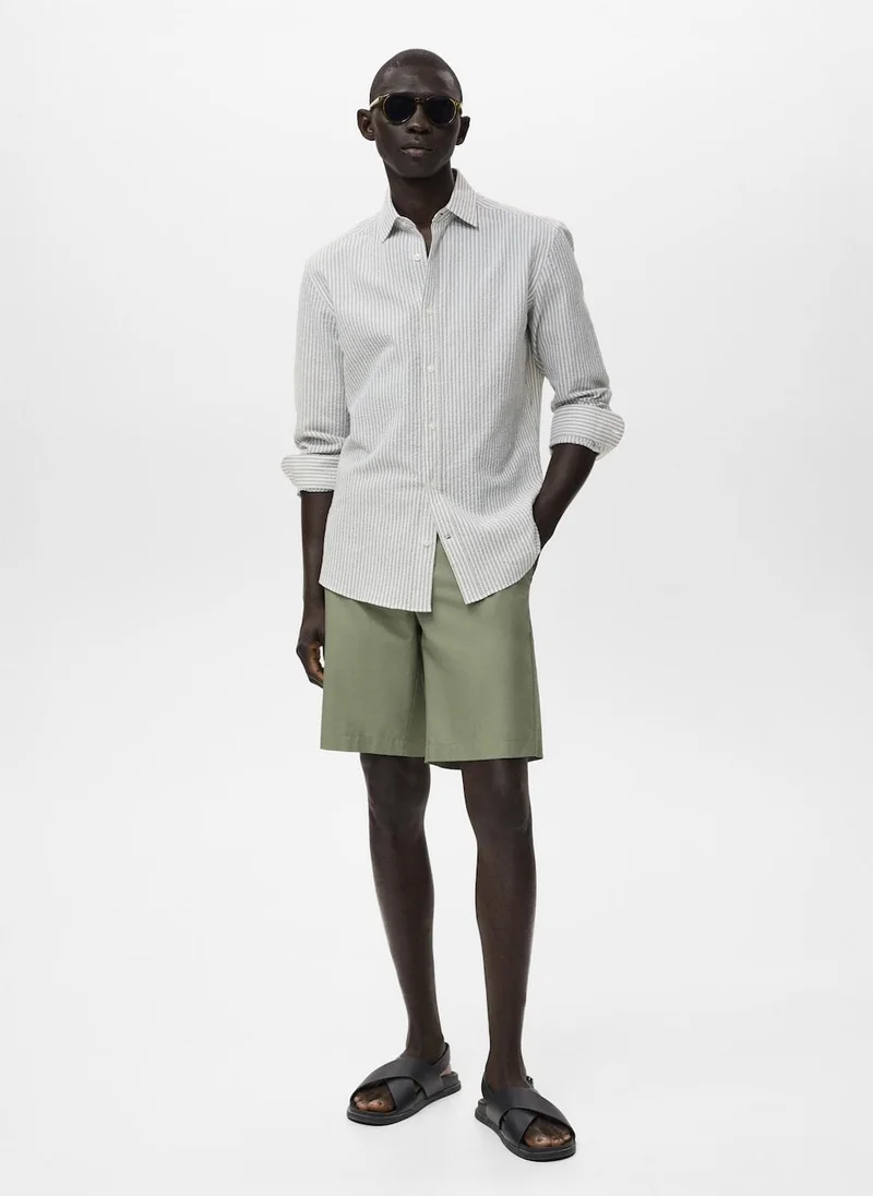 Mango Man Regular Fit Stripe Textured Shirt