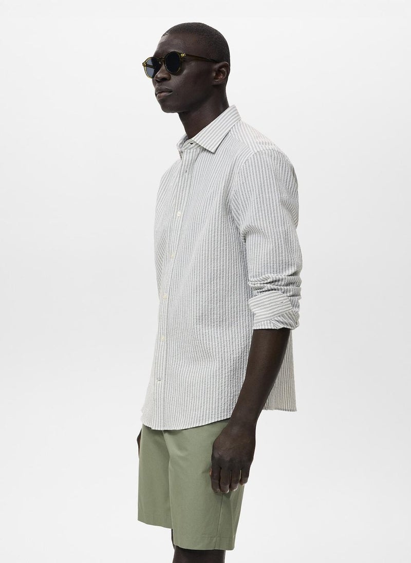 Mango Man Regular Fit Stripe Textured Shirt  - Image 3