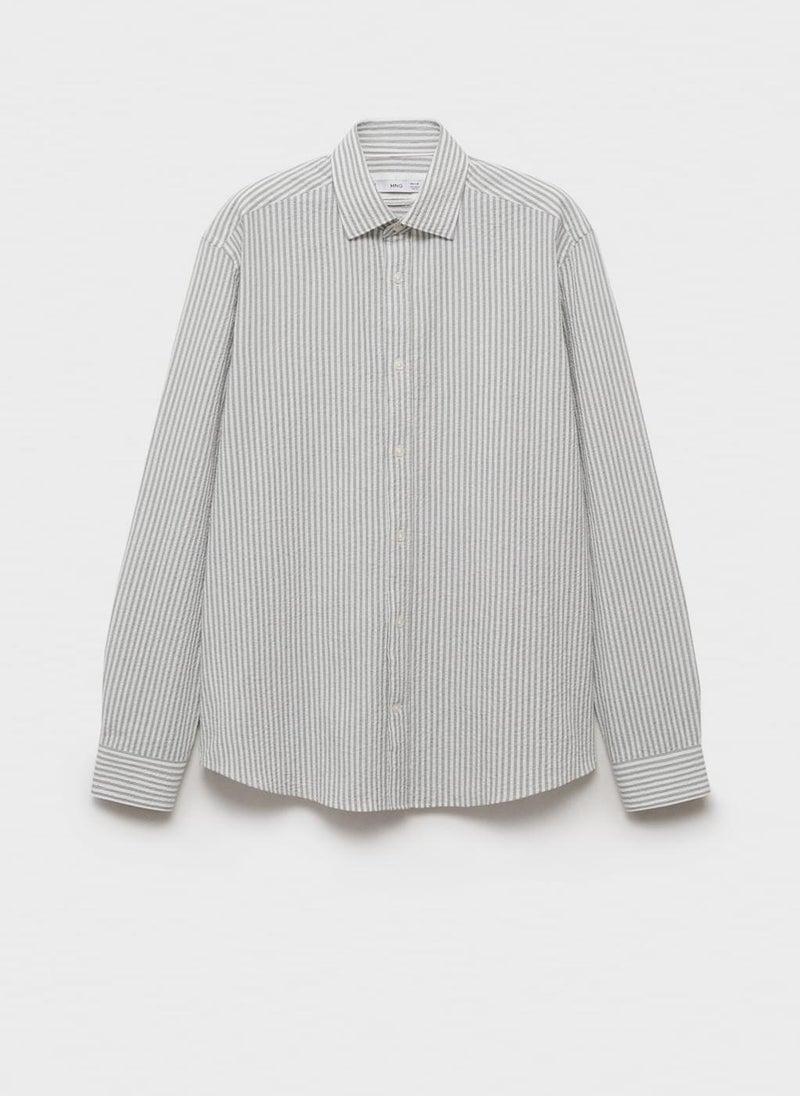 Mango Man Regular Fit Stripe Textured Shirt  - Image 5