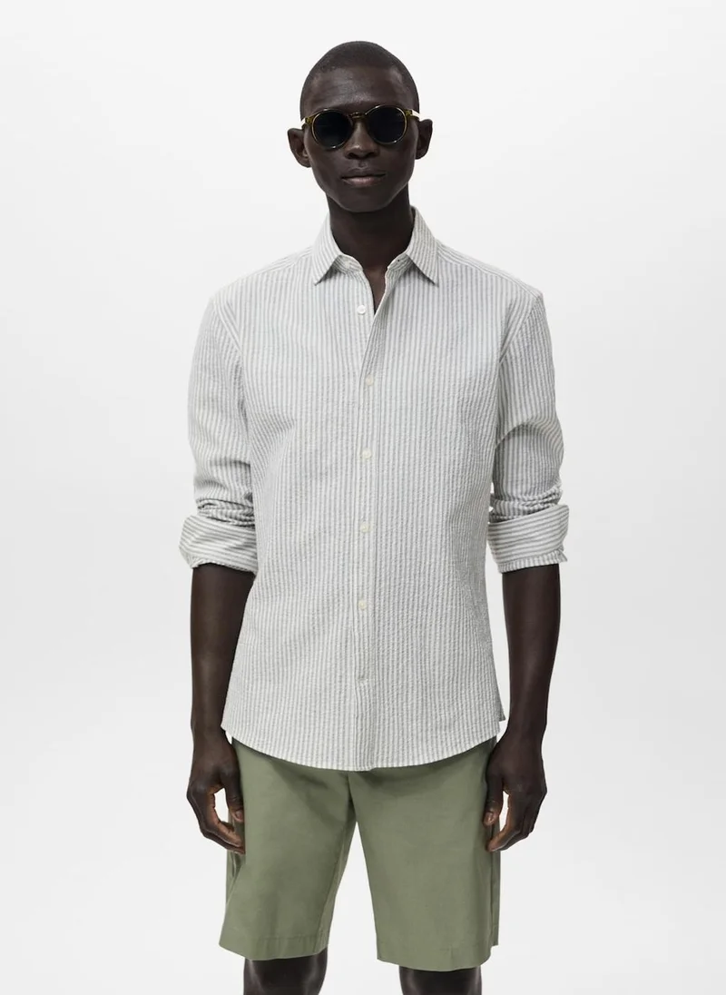 Mango Man Regular Fit Stripe Textured Shirt