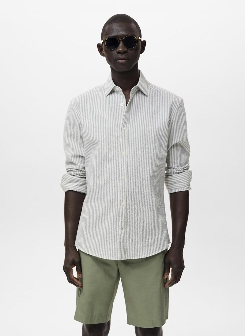 Mango Man Regular Fit Stripe Textured Shirt  - Image 1