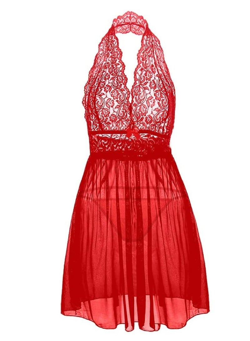 Women Large Size Babydoll Lingerie See Through Lace Embroidery Gown Dress