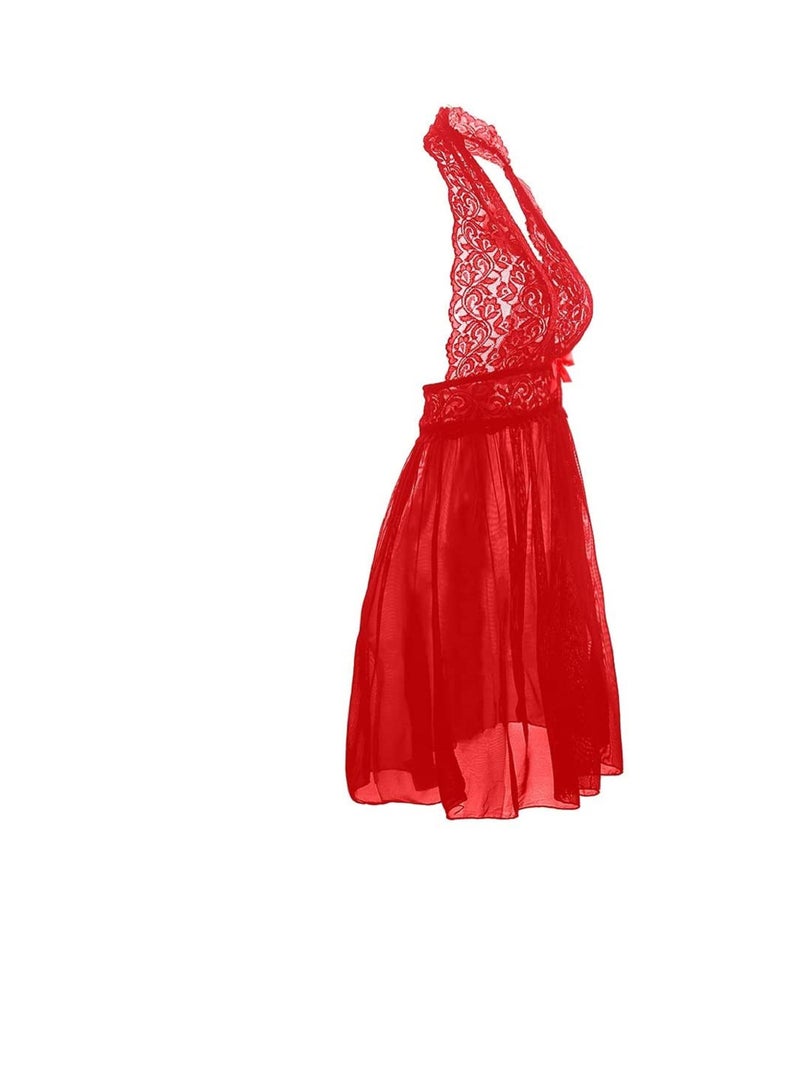 Women Large Size Babydoll Lingerie See Through Lace Embroidery Gown Dress