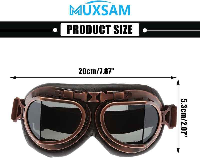 MUXSAM Vintage Motorcycle Goggles, ATV Motocross Goggles, Dirt Bike Racing Riding Off Road Scooter Glasses, Windproof Dustproof Eyewear for Adults Men Women, Copper Frame Smoke Lens - Image 2