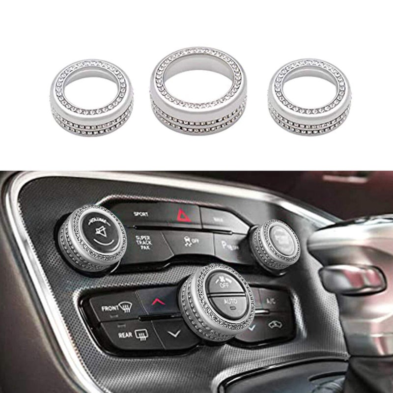 Keptrim Bling Crystal Rhinestone AC Air Conditioner Switch Volume Tune Knob Button Ring for Dodge Challenger Charger Ram Chrysler 200 300 300s for Jeep Cherokee Grand Cherokee 20142021 - Image 3