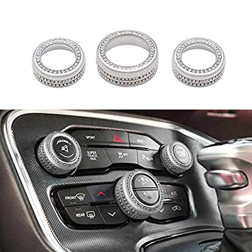 Keptrim Bling Crystal Rhinestone AC Air Conditioner Switch Volume Tune Knob Button Ring for Dodge Challenger Charger Ram Chrysler 200 300 300s for Jeep Cherokee Grand Cherokee 20142021 - Image 1