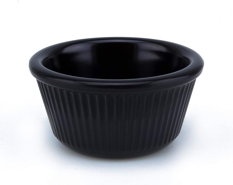 Sauce Bowls, Snack Bowls, Black, Dip Dish, Round, Ribbed Ceramic Ramekins, Souffle Cups (Glossy Black) (1) - Image 1