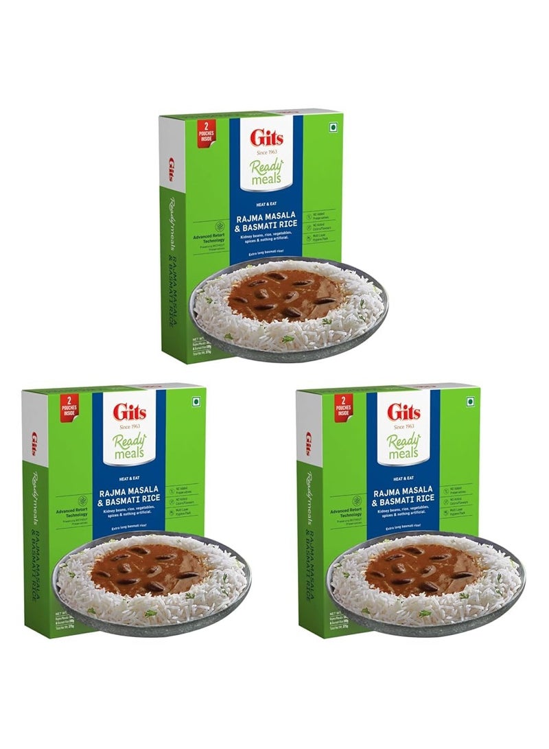 Gits Ready to Eat Basmati Rice & Rajma Masala Combo Meal, Pure Veg, Heat and Eat, 375g (Pack of 3) - Image 1