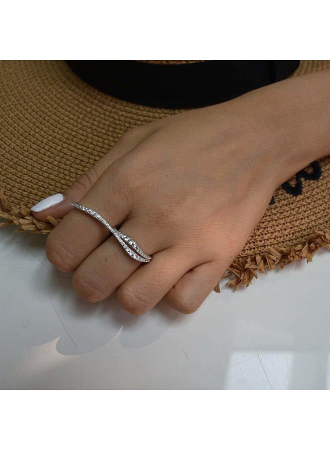 espere Rhodium Plated Sterling Silver 925 Double Finger Ring for Women, 8, 9, White Gold,Sterling Silver,Silver, Cubic Zirconia - Image 5