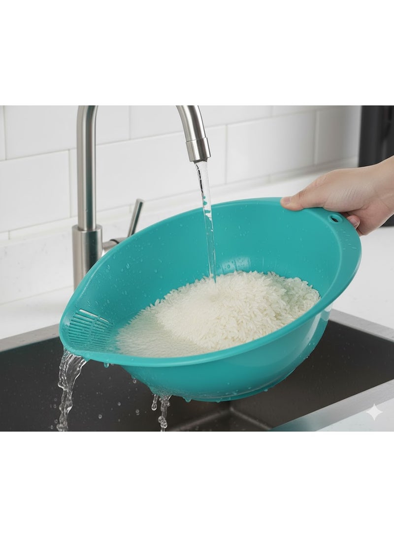 favilla Kitchen colander for washing rice and fruits – quick, mess-free drainage (smart side-hole design), convenient and easy-to-clean design – turquoise color - Image 1